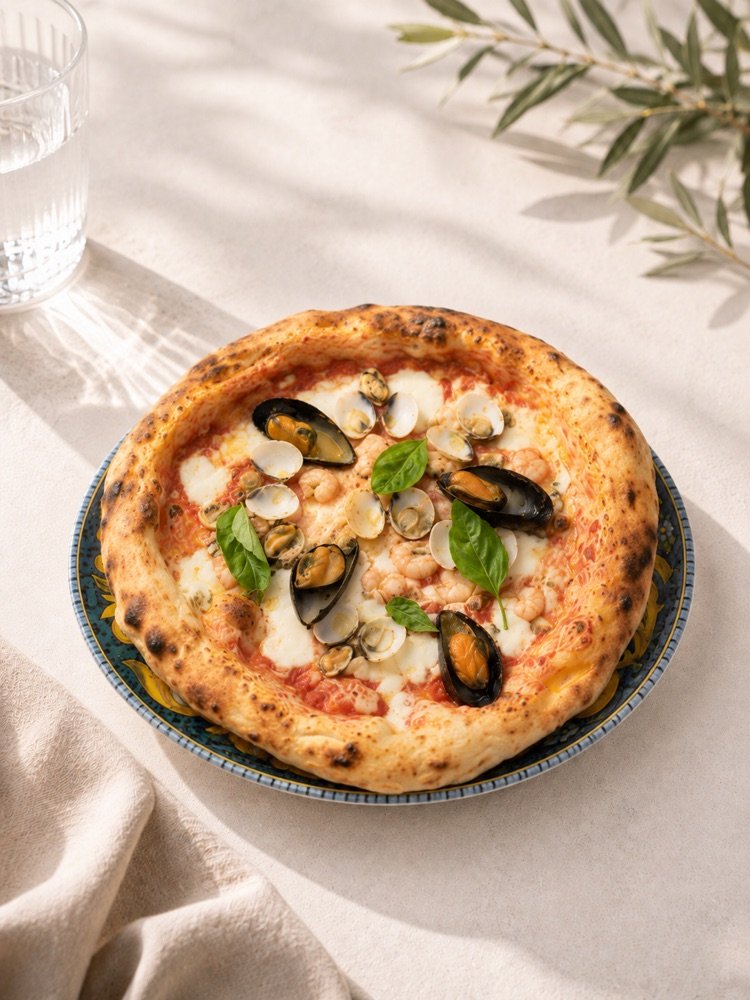 Pizza Frutti di Mare aus dem Steinofen